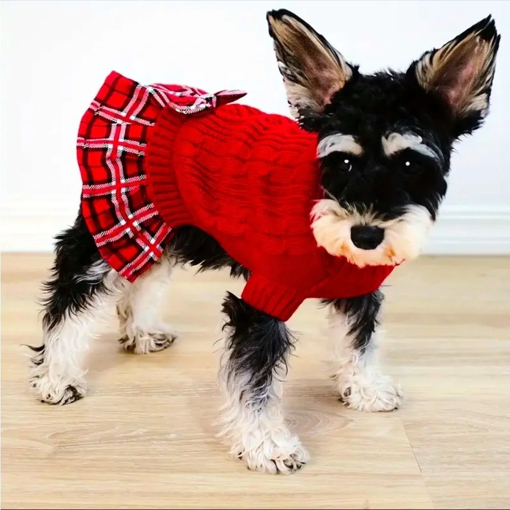 Cozy Knit Dog Sweater Dress- Red only. Large. 17-25lb dog